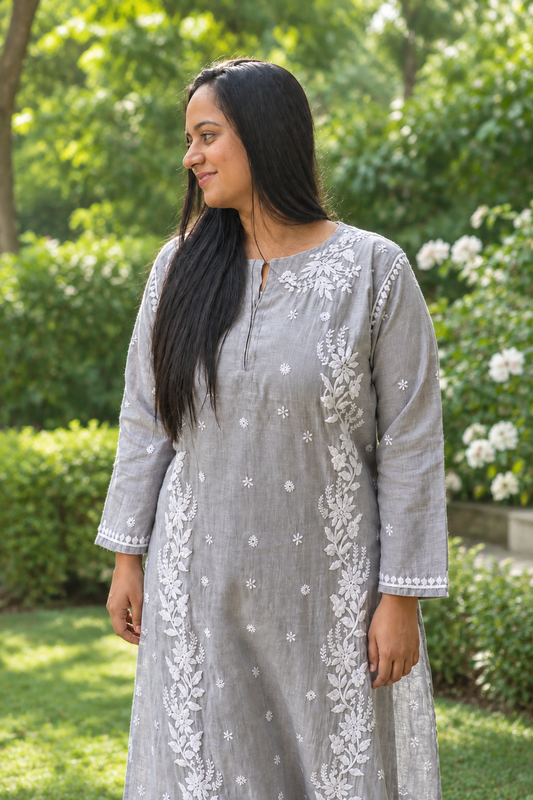 Chikankari Chanderi Silk Kurta